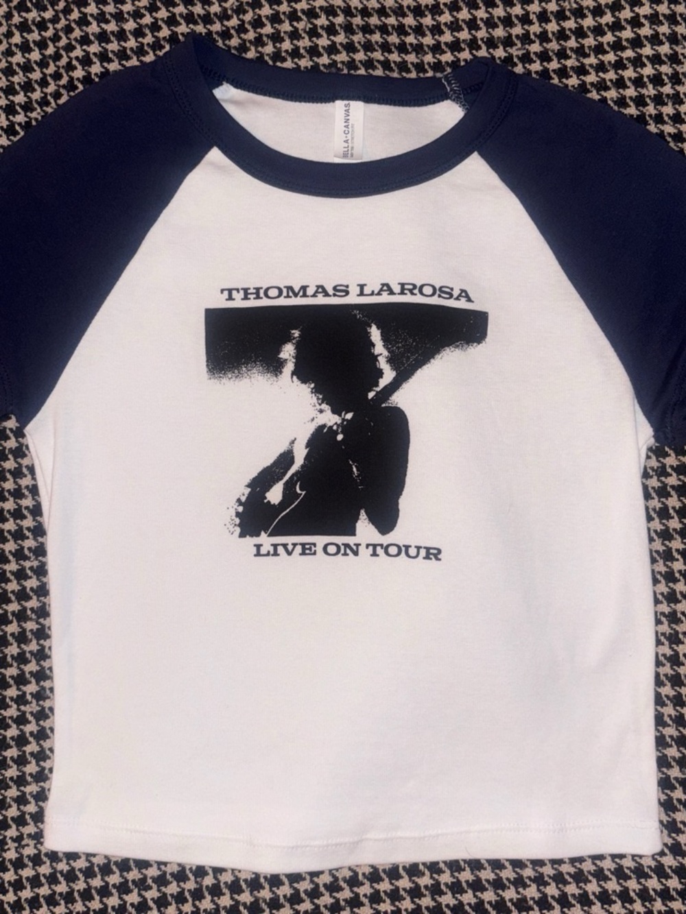 Bella Canvas White & Navy Thomas Larosa Tee with Black Tour Graphic